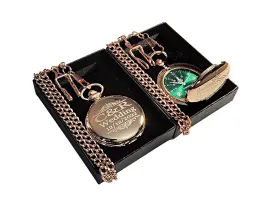 1 Engraved pocket watch - Comes with fitted custom box, chain and engraving - Green dial with Silver roman numerals - Personalized Wedding gifts (Rose Gold)