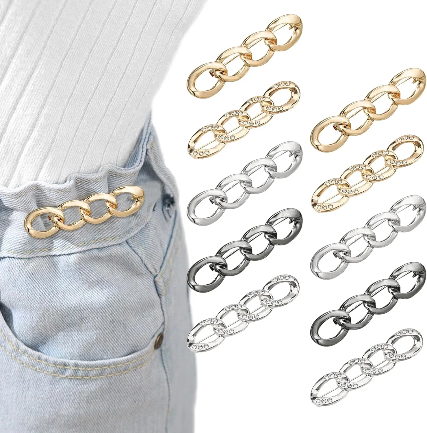 10 Pcs Adjustable Jeans Button, Reusable Waist Cincher Clip Metal Brooch for Clothing Dresses Skirts