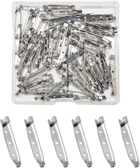 100 Pcs Locking Pins Backs Safety Clasp Brooch, Silver Brooch Pin, Bar Pin, for Name Tags, Jewelry Making and DIY Crafts (38MM)