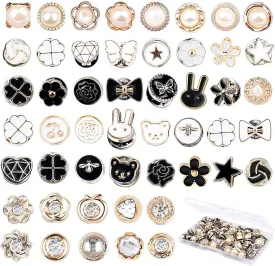 100 Sets Pearl Brooch Buttons, No Sew Instant Removable Reusable Cover Up Buttons Pins, Rhinestone Brooch Pins for Women Fashion, Replacement Safety Button For Clothing Shirt Dress Sweaters Coat Shawl