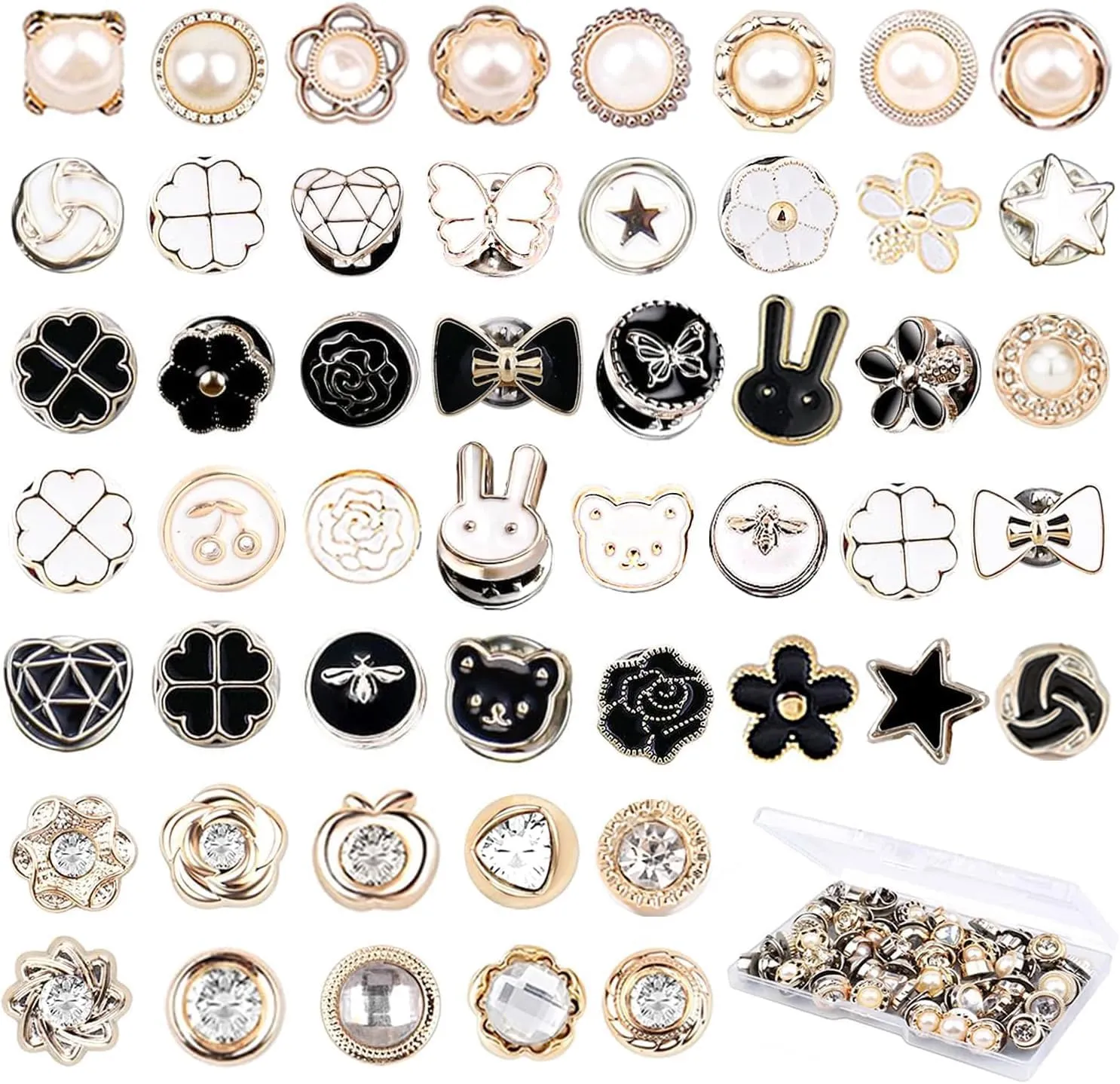 100 Sets Pearl Brooch Buttons, No Sew Instant Removable Reusable Cover Up Buttons Pins, Rhinestone Brooch Pins for Women Fashion, Replacement Safety Button For Clothing Shirt Dress Sweaters Coat Shawl