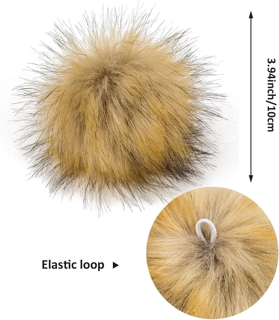 12 Pieces Faux Fur Pom Pom Balls Fur Fluffy with Elastic Loop for Hats Shoes Scarves Gloves Scarves Bag Key Chain Charms Accessories (Faux Mink Fur Color)