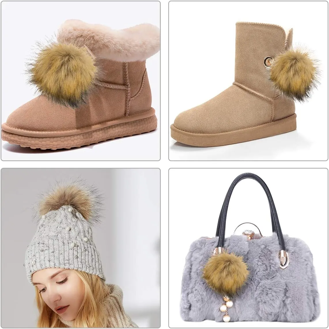 12 Pieces Faux Fur Pom Pom Balls Fur Fluffy with Elastic Loop for Hats Shoes Scarves Gloves Scarves Bag Key Chain Charms Accessories (Faux Mink Fur Color)