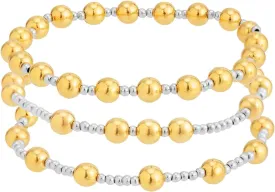 14K Gold Plated Beaded Bracelets Letter Stretch Dainty Stackable Bracelet for Women