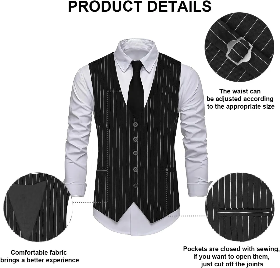 1920s Mens Costume, Roaring 20s Costumes Accessories Set Vest Foldable Crutches Fedora Hat Pocket Watch Tie