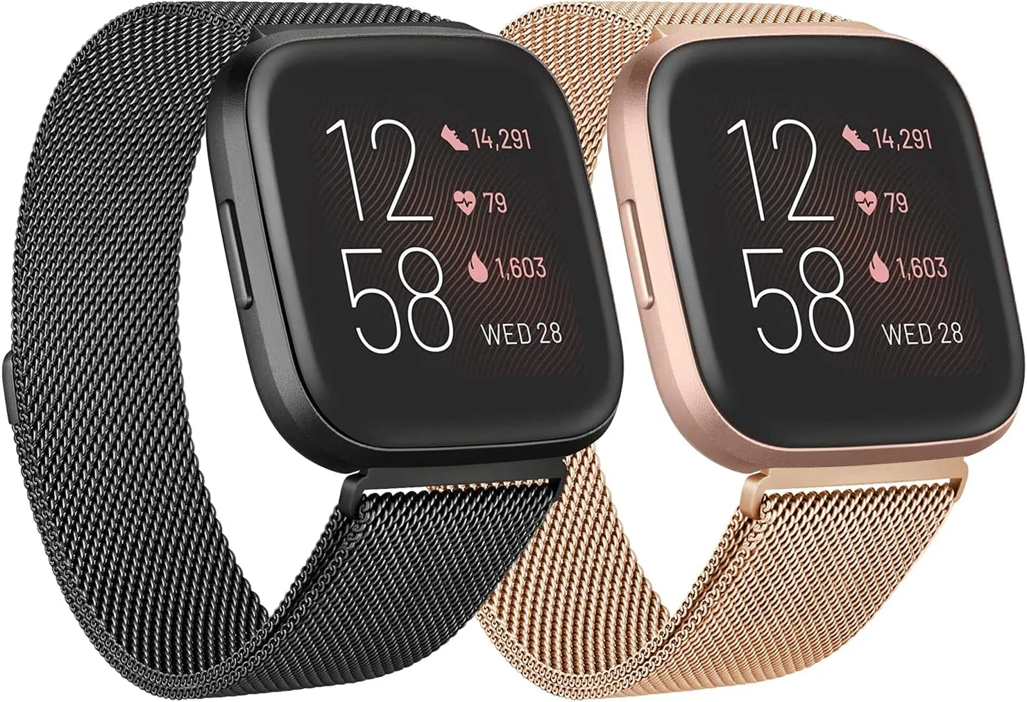 2 Pack Metal Bands for Fitbit Versa/Fitbit Versa 2 / Fitbit Versa Lite for Women Men, Stainless Steel Mesh Breathable Wristband Strap with Adjustable Magnet Lock