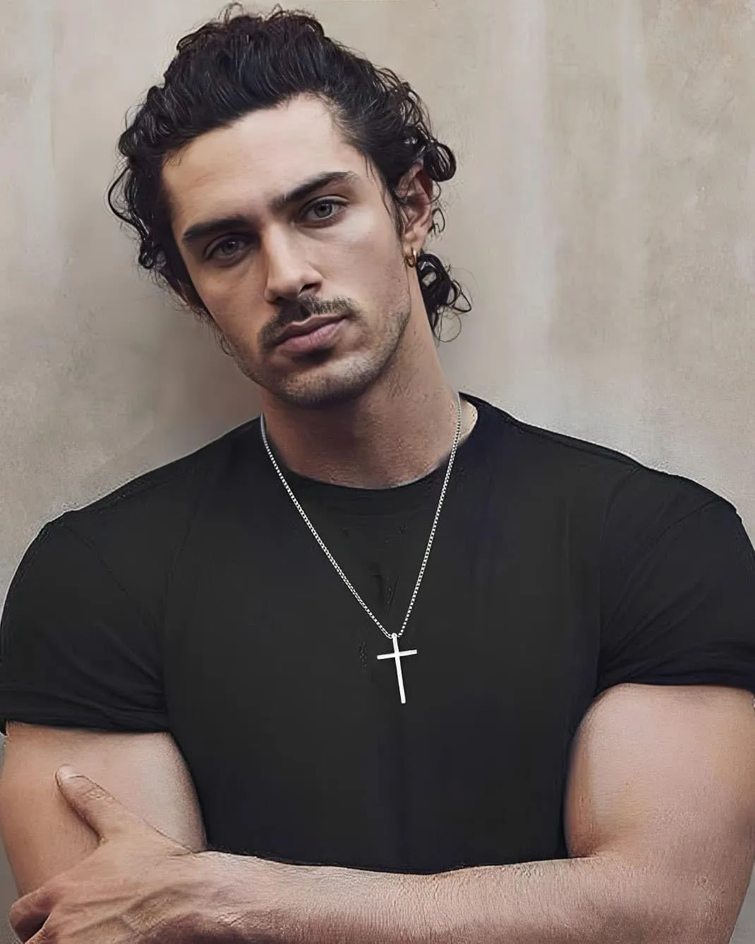 2 Pcs Cross Necklace for Men, Silver Black Stainless Steel Bible Verse Cross Pendant Necklace for Men, 2.5mm Box Chain