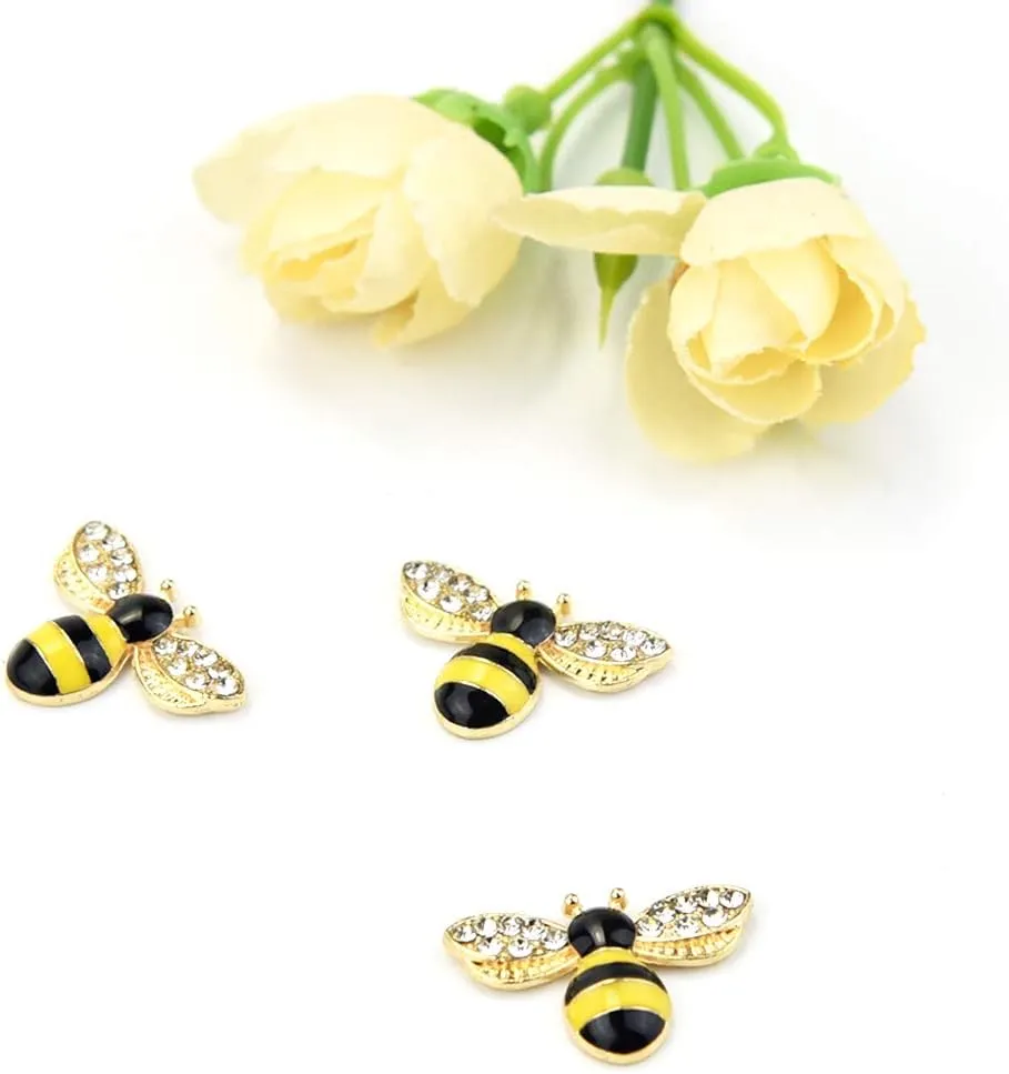20 Pcs Enamel Bee Charms Pendants Rhinestone Enamel Craft Embellishments Crafting for Halloween DIY Handmade Crafts (yellow)