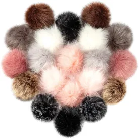 20 Pcs Faux Fur Pom Poms for Hats - 3.9 Inch Fluffy DIY Knitting Hat Pompoms with Elastic Loop, Removable Crochet Crafts Accessories for Shoes Scarves Gloves Bags Keychains (10 Color-Dark)