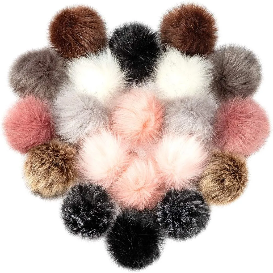 20 Pcs Faux Fur Pom Poms for Hats - 3.9 Inch Fluffy DIY Knitting Hat Pompoms with Elastic Loop, Removable Crochet Crafts Accessories for Shoes Scarves Gloves Bags Keychains (10 Color-Dark)