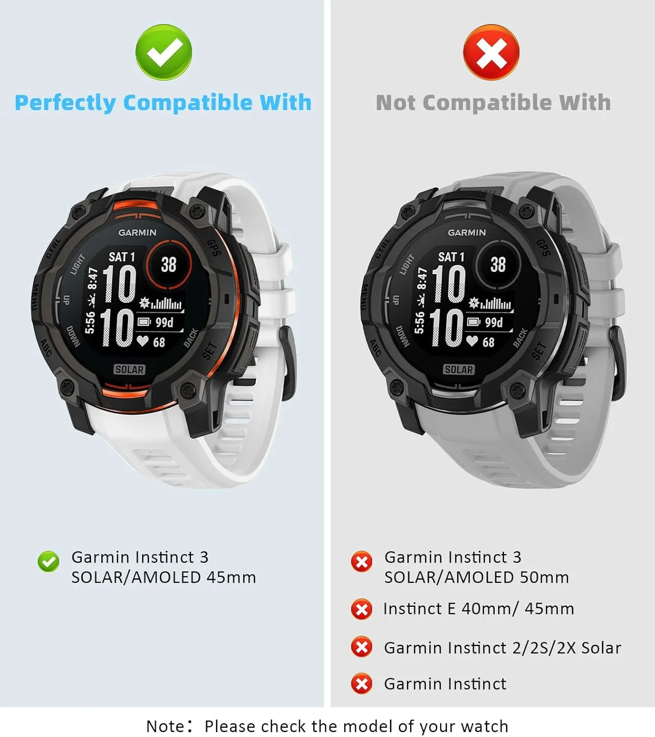22mm Rubber Sport Replacement Strap Compatible with Garmin Instinct 3 Solar 45mm/Instinct 3 Amoled 45mm, Waterproof Watch Band Breathable Lightweight Strap Wristband