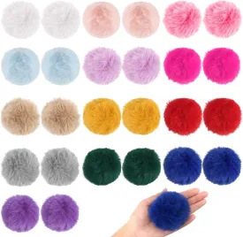 26 Pcs Faux Fur Pom Poms for Hats - 3.2 Inch Fluffy Pom Poms with Elastic Loop for DIY Crafts, Removable Knitting Accessories for Keychains Shoes Scarves Gloves Bags (13 Colors in Pairs)