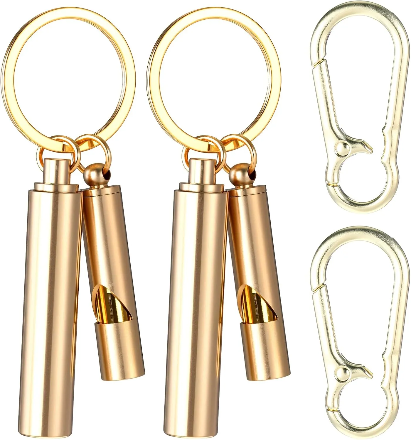 2PCS Brass Survival Whistle, 100 dB Loud Emergency Whistles Brass Whistle with Waterproof Cans Keychain Loud Safety Tool Safety Whistles for Hiking Coaches Outdoor Activities Training Coaching