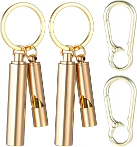 2PCS Brass Survival Whistle, 100 dB Loud Emergency Whistles Brass Whistle with Waterproof Cans Keychain Loud Safety Tool Safety Whistles for Hiking Coaches Outdoor Activities Training Coaching