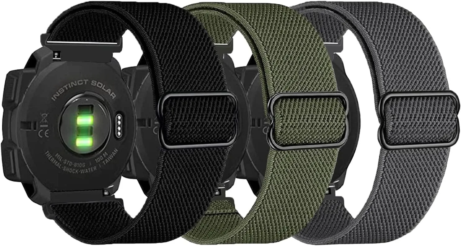 3 Packs Stretchy Nylon Bands Compatible with Garmin Instinct/Instinct 2 Solar, 22mm Sport Breathable Wristband for Garmin Instinct Tactical/Solar/Tide/Esports