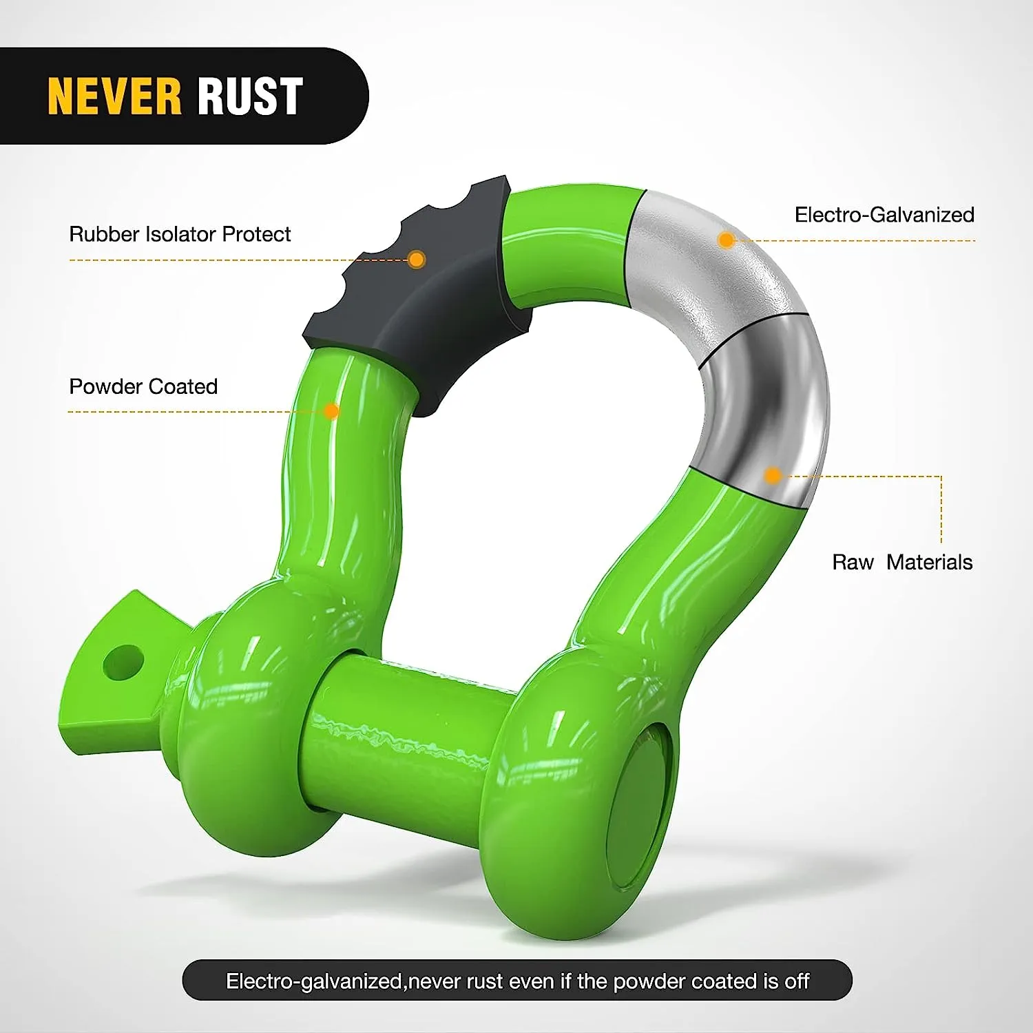 3/4 inch D-Ring Shackle Green (Pair)