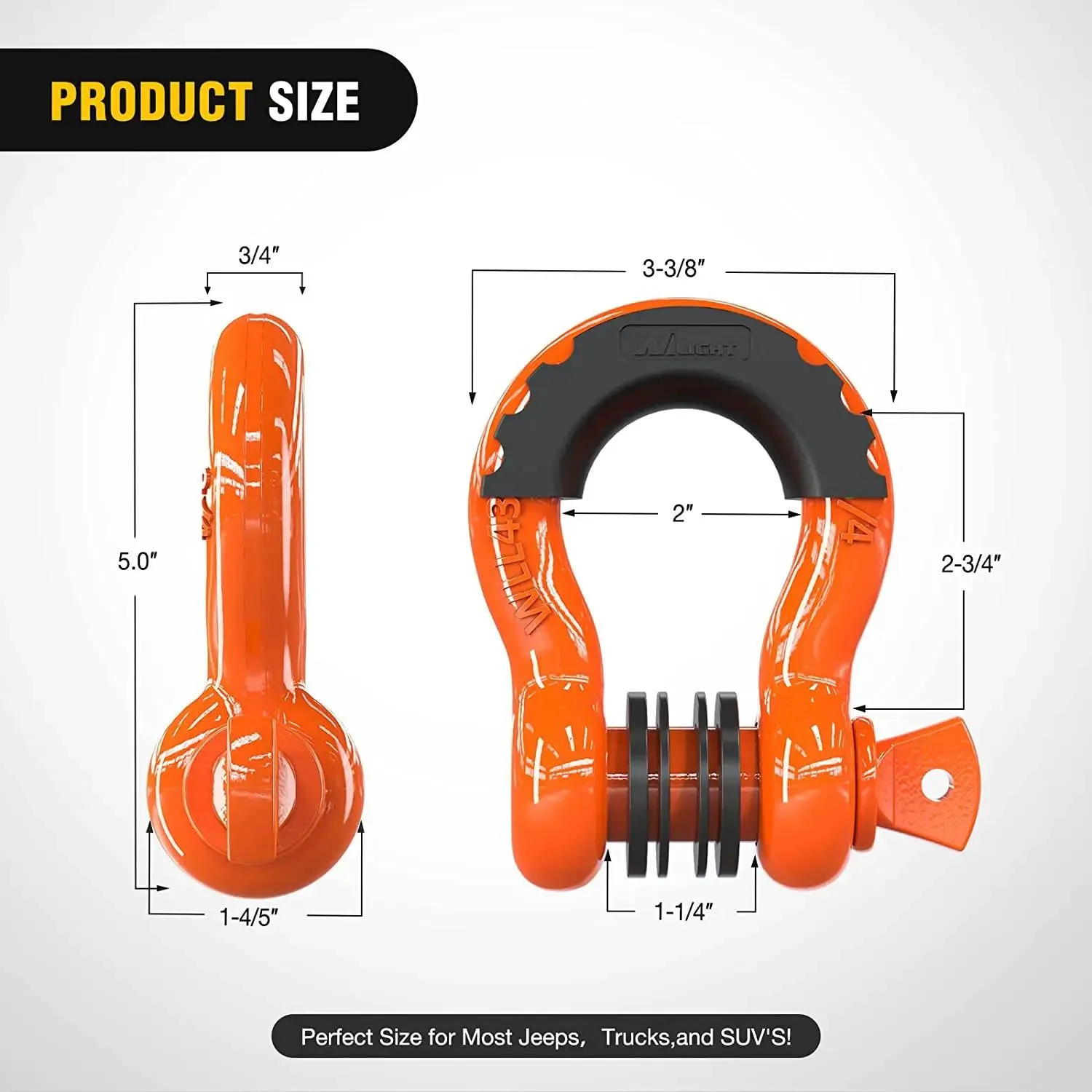3/4 inch D-Ring Shackle Orange (Pair)