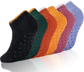 3/6 Pairs Non Slip Hospital Socks for Women Fluffy Fuzzy Slipper Socks with Grips