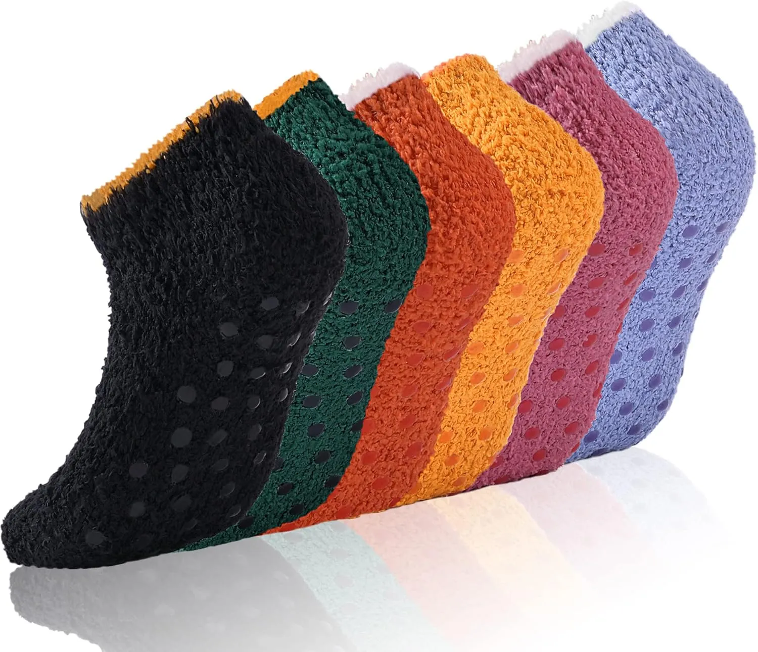 3/6 Pairs Non Slip Hospital Socks for Women Fluffy Fuzzy Slipper Socks with Grips
