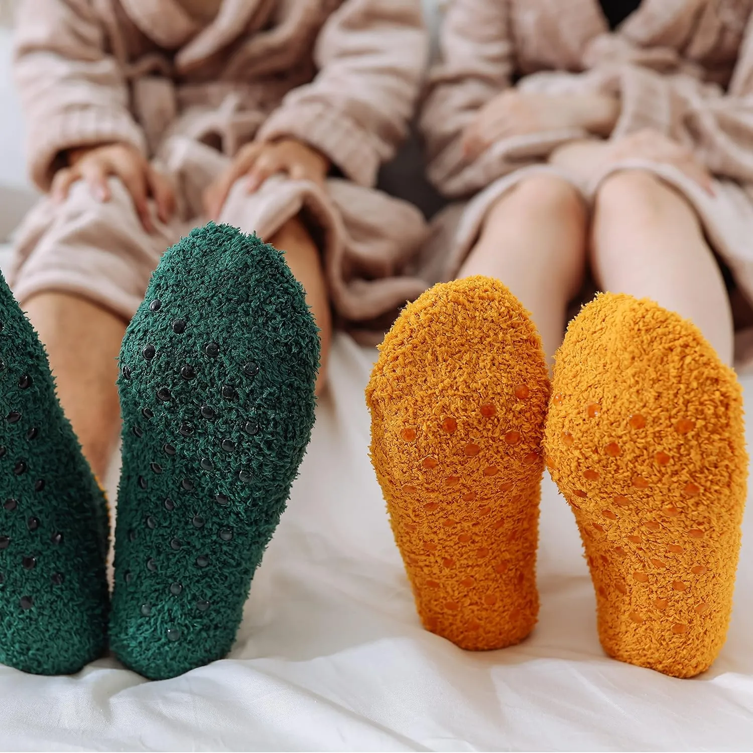 3/6 Pairs Non Slip Hospital Socks for Women Fluffy Fuzzy Slipper Socks with Grips