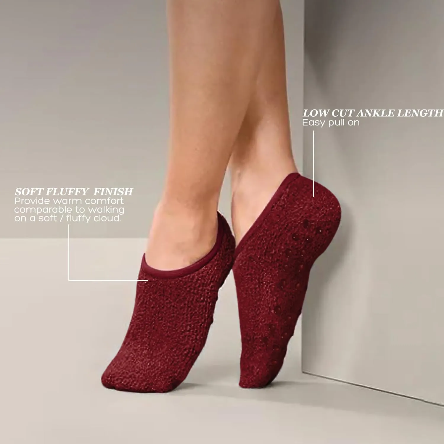 3Pairs Cozy Winter Fuzzy Socks for Women With Grip Anti-Slip Fluffy Plush House Warm Ankle Socks