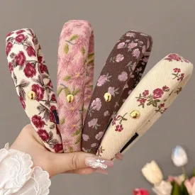 4-Pack Trendy Vintage Floral Headbands for Women, Wide Soft Padded Boho Hair Bands, Retro Style Hair Accessories for Women & Girls, Ideal Gift
