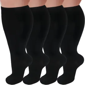 4 Pairs Plus Size Compression Socks for Women and Men 20-30 mmHg, Wide Calf Stockings Best Support for Circulation, Running