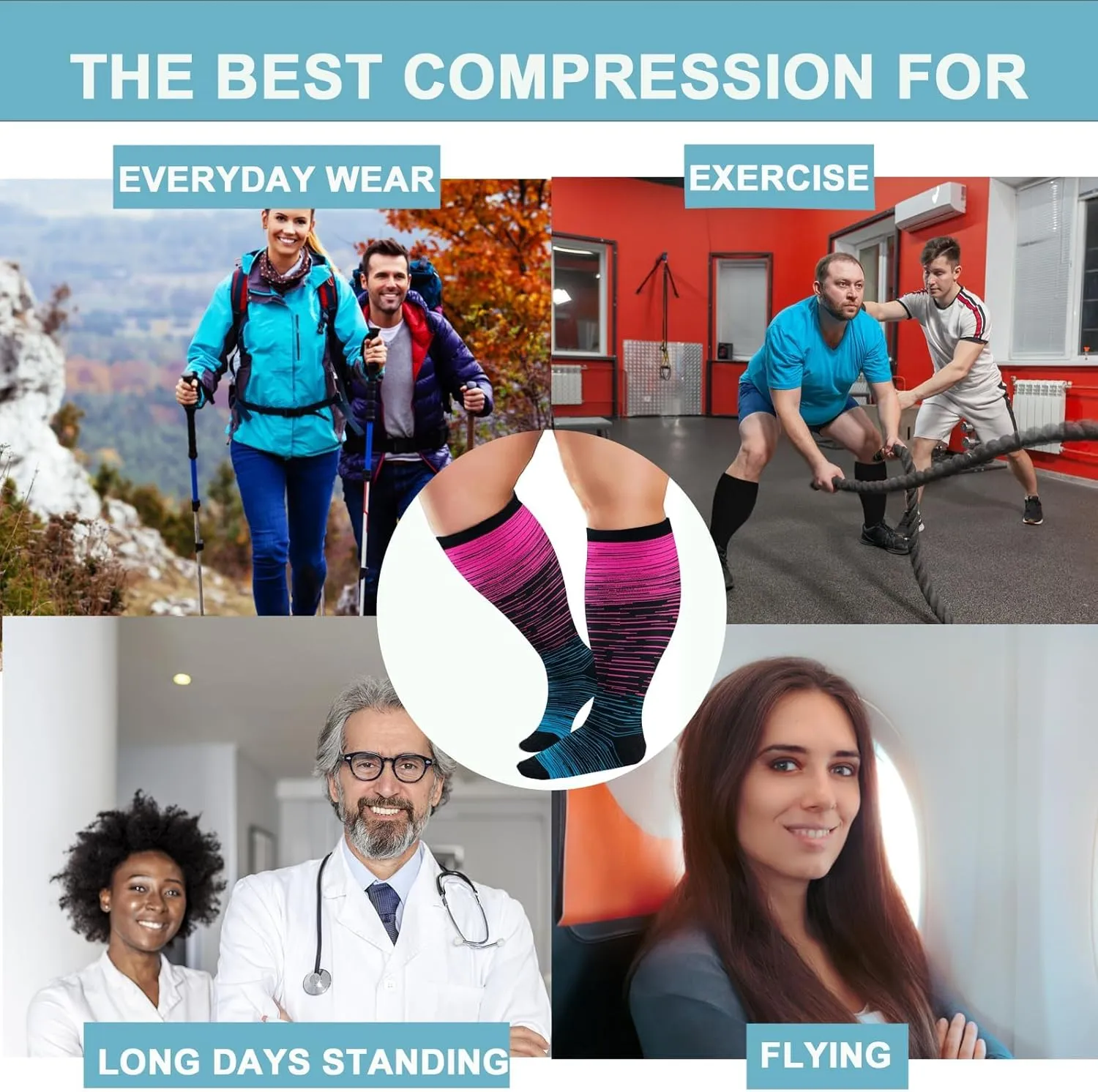 4 Pairs Plus Size Compression Socks for Women and Men 20-30 mmHg, Wide Calf Stockings Best Support for Circulation, Running