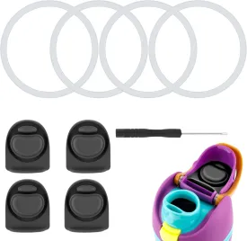 4pcs Replacement Stoppers with 4pcs Bottle Seal Rings for Owala, Silicone O-Ring Water Bottle Top Cap Rubber Lid Replacement Parts for 19/24/25/32/40oz Gasket Plug Accessories