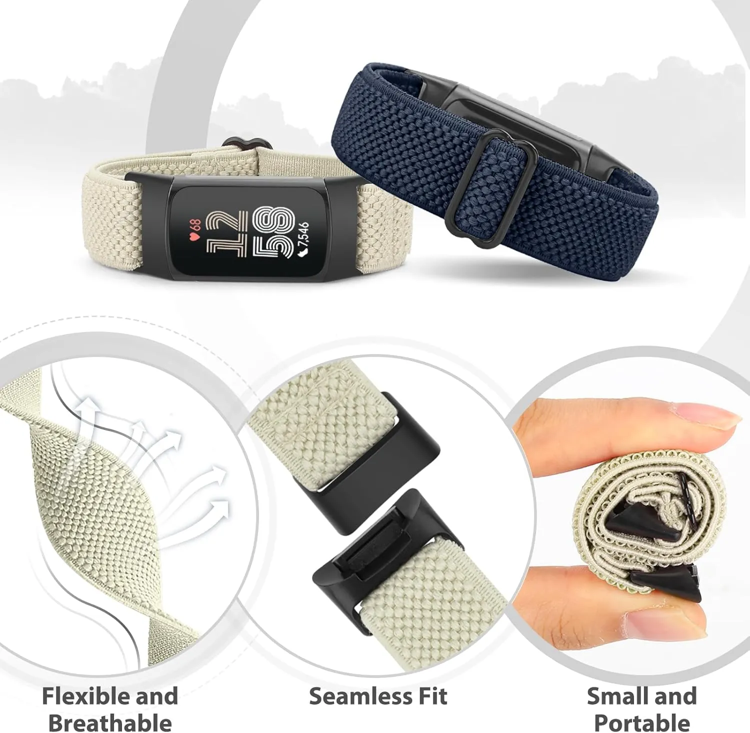 5 Pack Elastic Nylon Watch Bands Compatible for Fitbit Charge 6/Fitbit Charge 5, Adjustable Breathable Replacement Stretchy Nylon Loop Wristband Sport Strap for Women Men