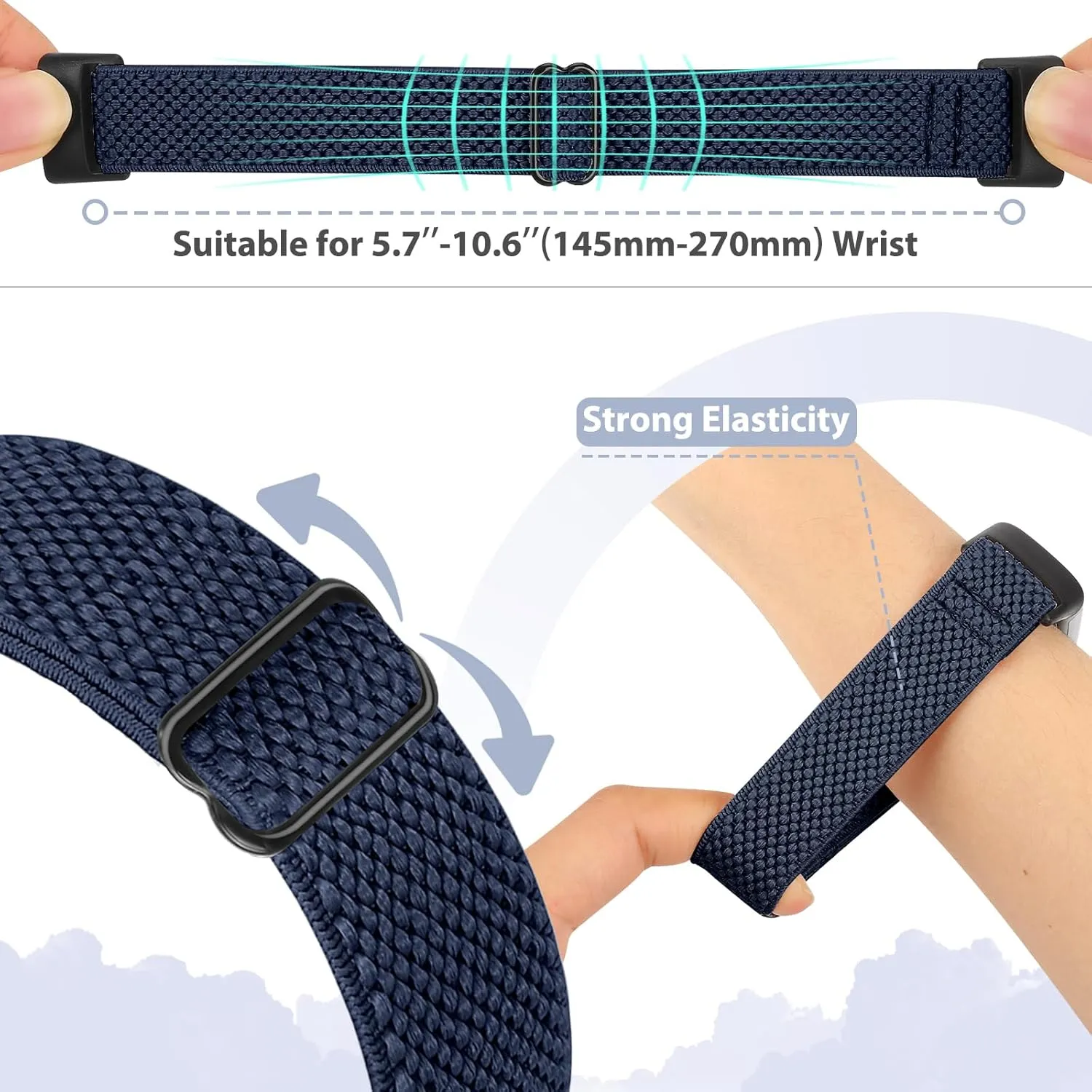 5 Pack Elastic Nylon Watch Bands Compatible for Fitbit Charge 6/Fitbit Charge 5, Adjustable Breathable Replacement Stretchy Nylon Loop Wristband Sport Strap for Women Men