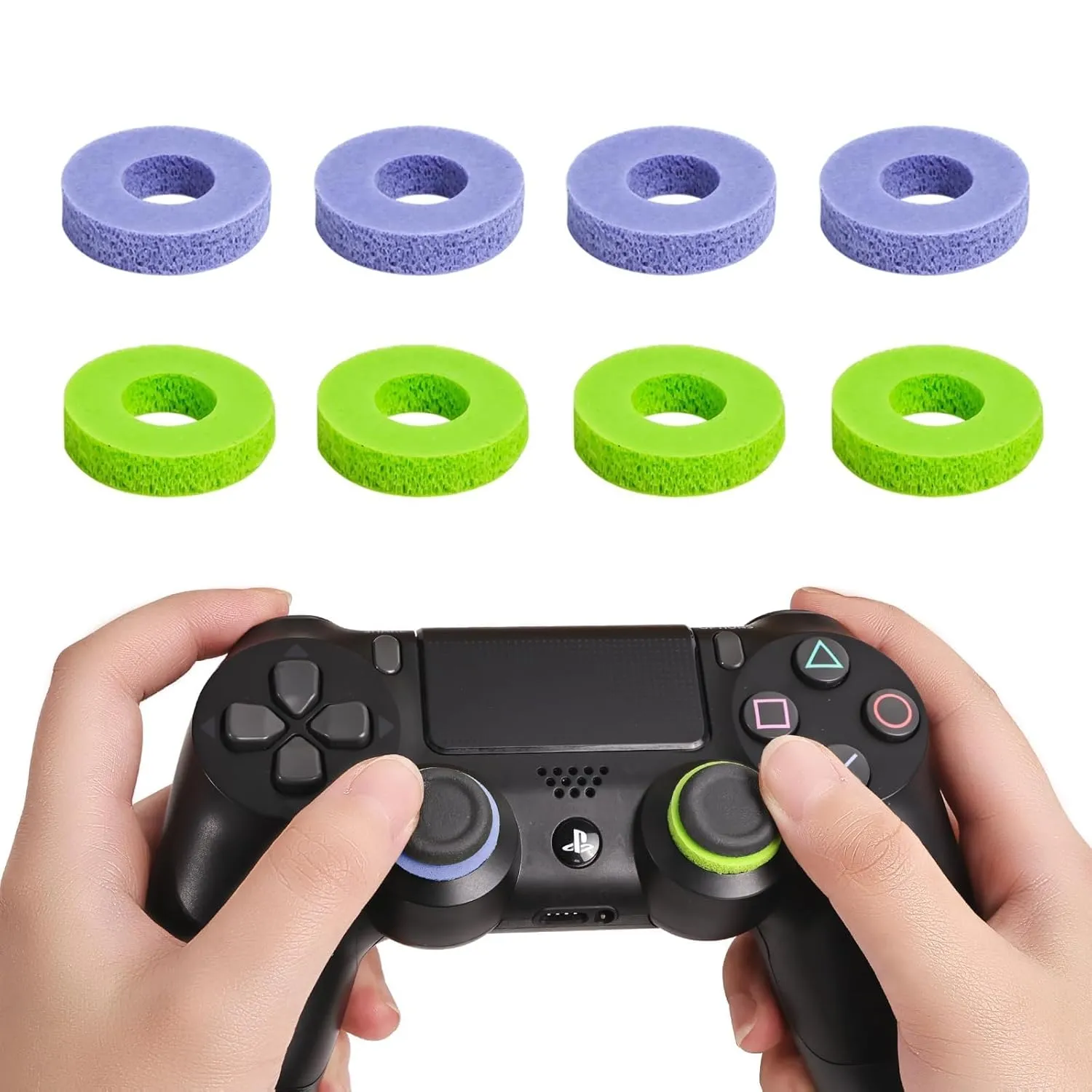 8 Pack Handle Joystick Enhanced Buffer Ring for PlayStation 5 Accessories, Gaming Accessories, for PS4,for PS5, for Xbox One, for Xbox ElitePrecision Rings for PS5Green/Purple