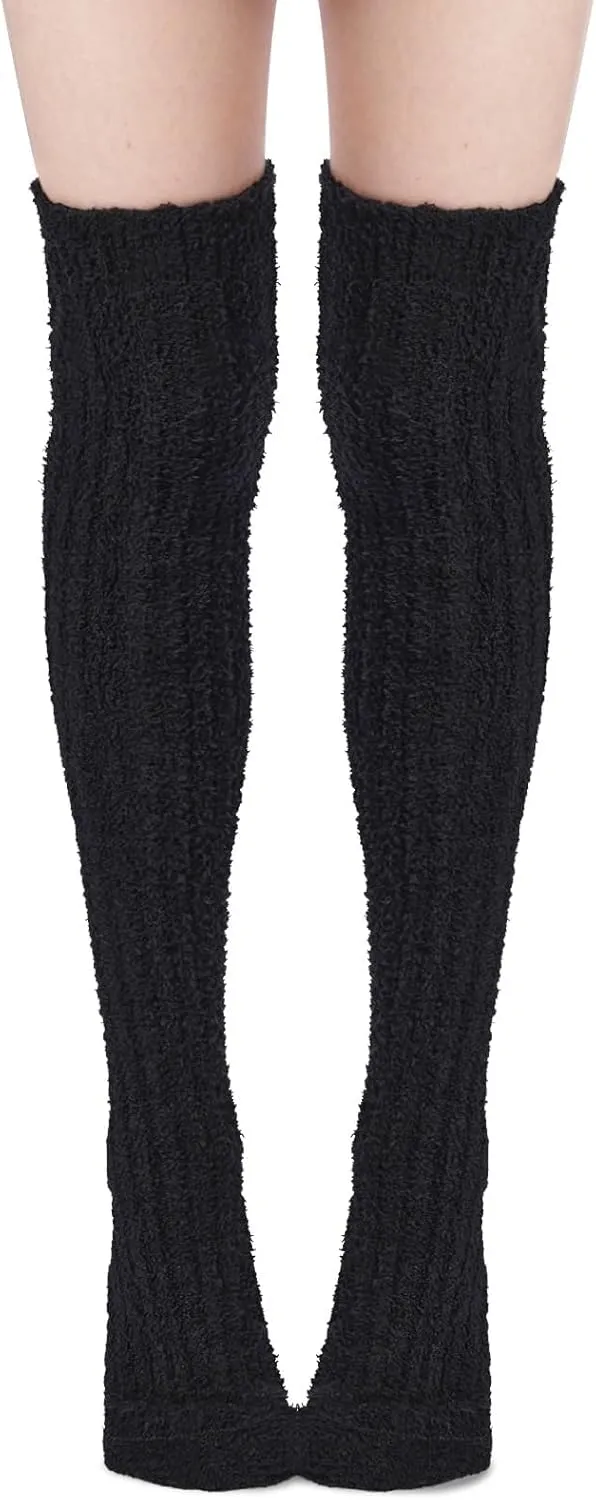 Abodhu Thigh High Socks for Women - Fluffy Over Knee Fuzzy Warm Long Soft Leg Warmers - Coral Fleece Plush