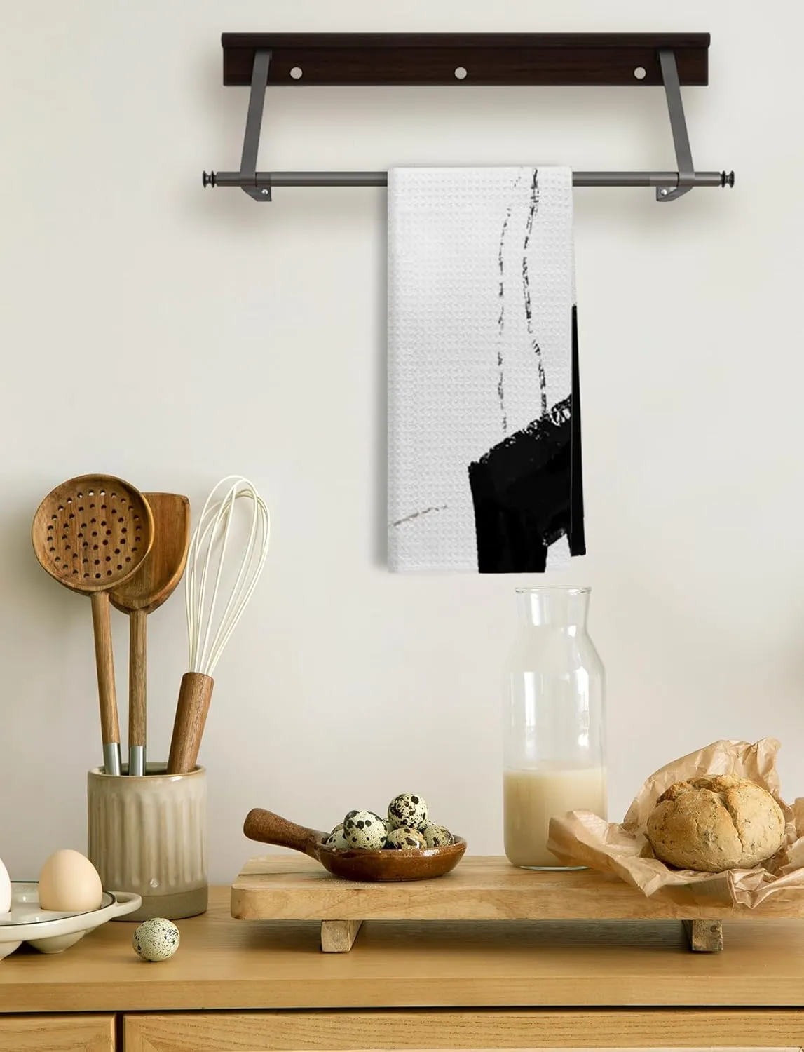 Abstract Boho Kitchen Towels, Black and White Hand Towels for Bathroom, Minimalist Mid Century Modern Dish Towels Tea Towels for Kitchen, Boho Kitchen Decor, Minimalist Bathroom Decor, 16x24 Inch