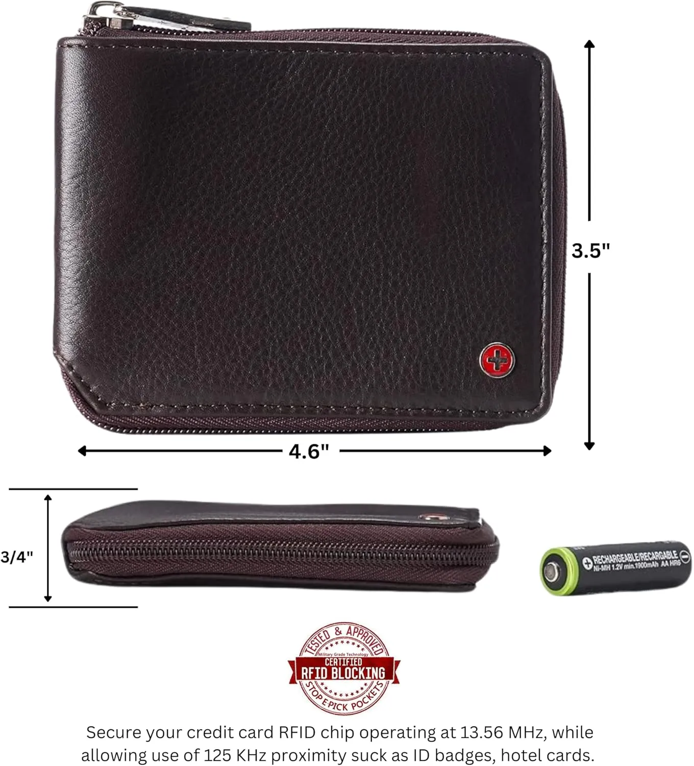Alpine Swiss Logan Zipper Bifold Wallet For Men or Women RFID Safe Comes in a Gift Box