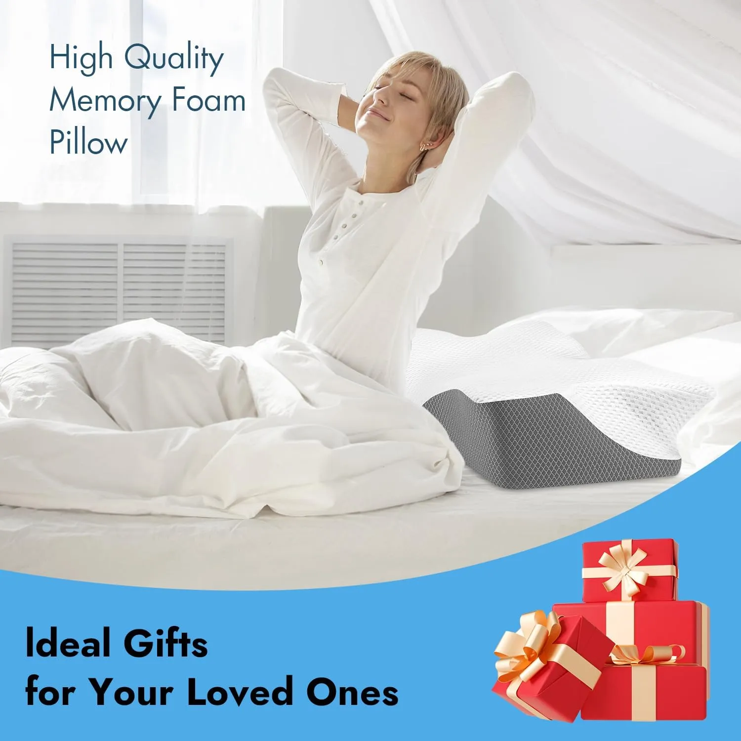 Anvo Cervical Pillow for Neck Pain Relief, Memory Foam Pillows for Neck and Shoulder Pain, Orthopedic Ergonomic Design for Sleeping, Suitable for Side Back and Stomach Sleeper, White Soft