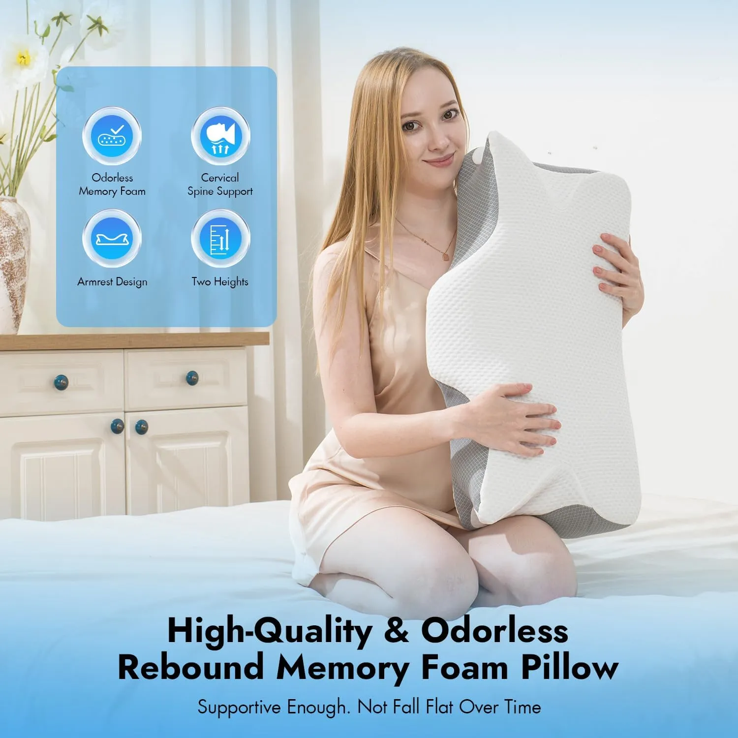 Anvo Cervical Pillow for Neck Pain Relief, Memory Foam Pillows for Neck and Shoulder Pain, Orthopedic Ergonomic Design for Sleeping, Suitable for Side Back and Stomach Sleeper, White Soft
