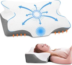 Anvo Cervical Pillow for Neck Pain Relief, Memory Foam Pillows for Neck and Shoulder Pain, Orthopedic Ergonomic Design for Sleeping, Suitable for Side Back and Stomach Sleeper, White Soft