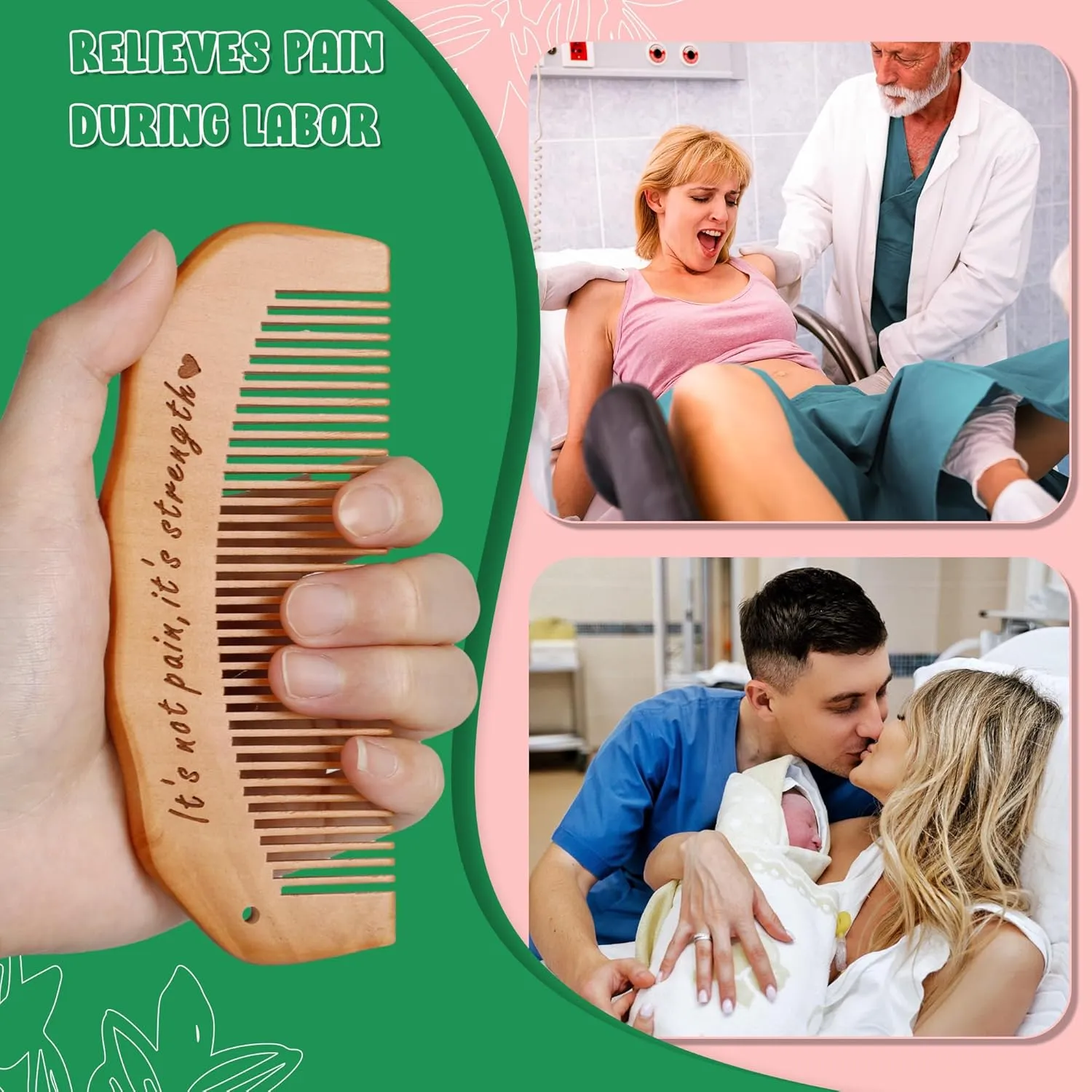 Arrozon Birth Comb for Women Labor, Wooden Labor Comb Natural Labor and Delivery Essentials, Birthing Comb Labor Gifts for Pregnant Women, Wood Comb Pregnancy Must Haves (Designed for Moms)