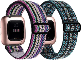 Attbbon Stretchy Band Compatible with Fit bit Versa/Fit bit Versa Lite Bands, Breathable Adjustable Elastic Nylon Sport Wristbands for Women/Men