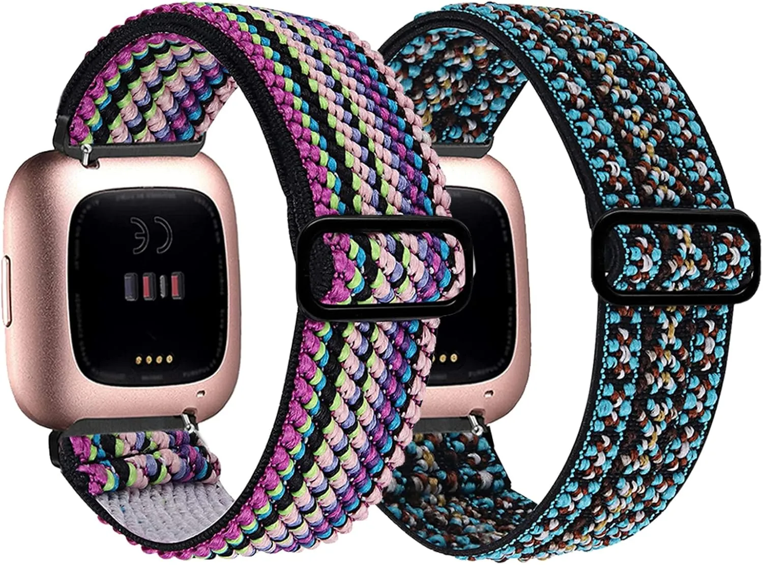 Attbbon Stretchy Band Compatible with Fit bit Versa/Fit bit Versa Lite Bands, Breathable Adjustable Elastic Nylon Sport Wristbands for Women/Men