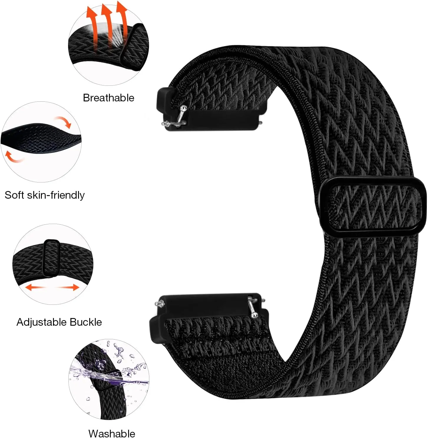 Attbbon Stretchy Band Compatible with Fit bit Versa/Fit bit Versa Lite Bands, Breathable Adjustable Elastic Nylon Sport Wristbands for Women/Men
