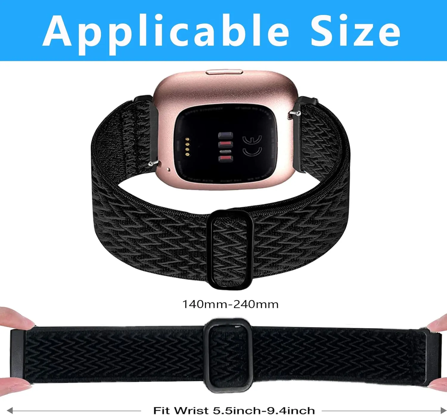 Attbbon Stretchy Band Compatible with Fit bit Versa/Fit bit Versa Lite Bands, Breathable Adjustable Elastic Nylon Sport Wristbands for Women/Men