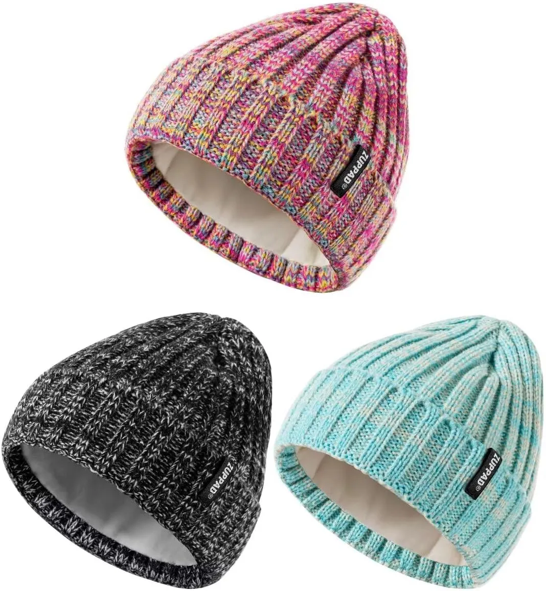 Baby Beanie Hat 3 Packs Toddler Girls Boys, Baby Hats Winter Warm Knitted Thermal with Fleece Lining, Kids Winter Hat