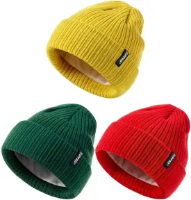 Baby Beanie Hat 3 Packs Toddler Girls Boys, Baby Hats Winter Warm Knitted Thermal with Fleece Lining, Kids Winter Hat