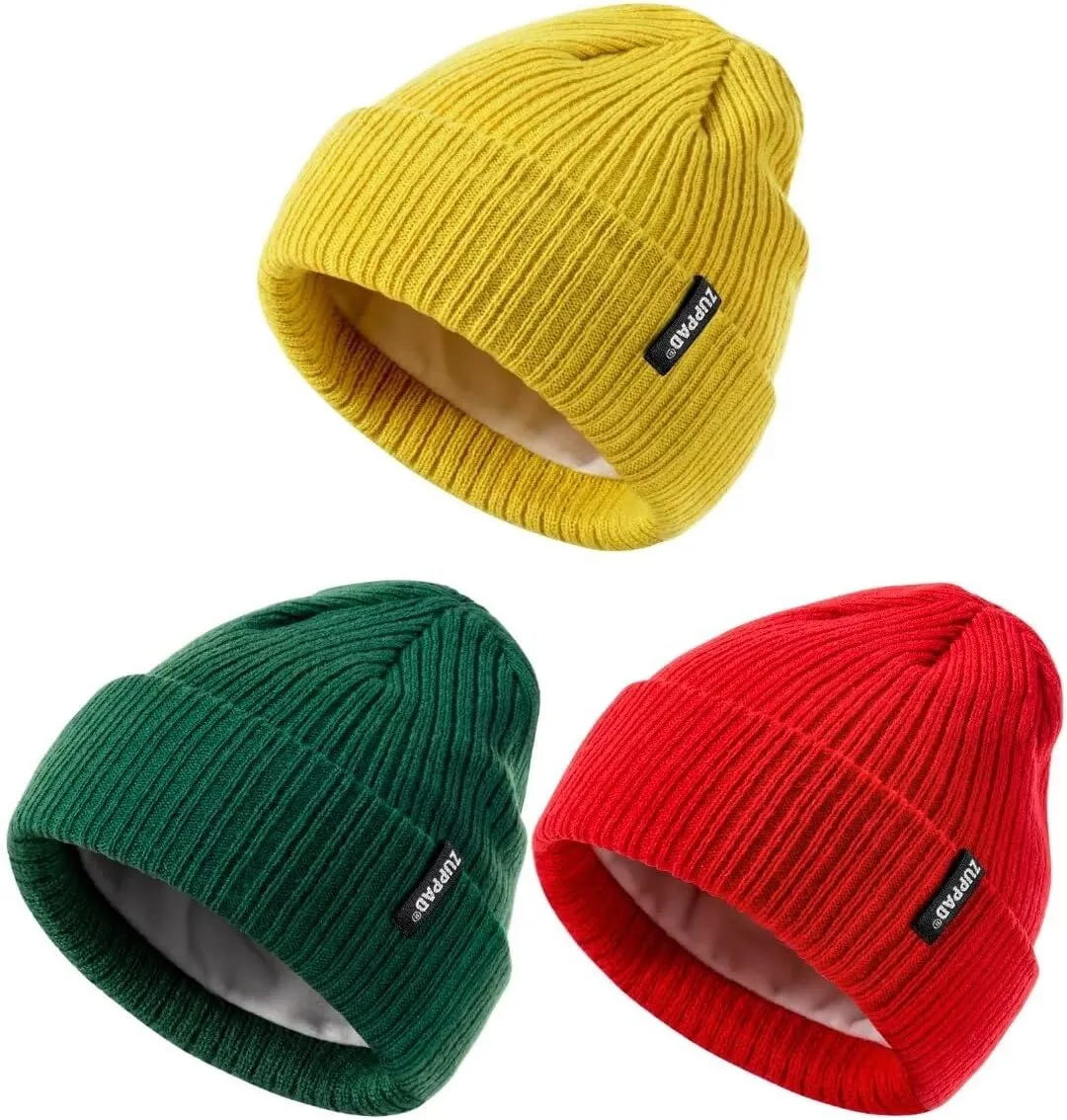 Baby Beanie Hat 3 Packs Toddler Girls Boys, Baby Hats Winter Warm Knitted Thermal with Fleece Lining, Kids Winter Hat