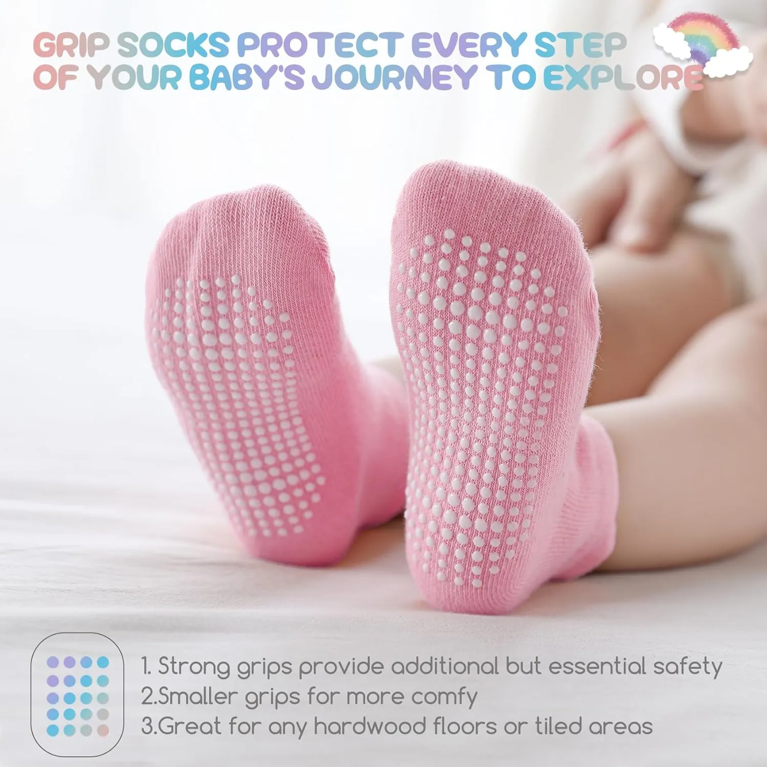 Baby Toddler Socks Grip Non Slip Boys Girls Cotton 12 Pack for Kids Ankle Cute Socks 6M-7Years