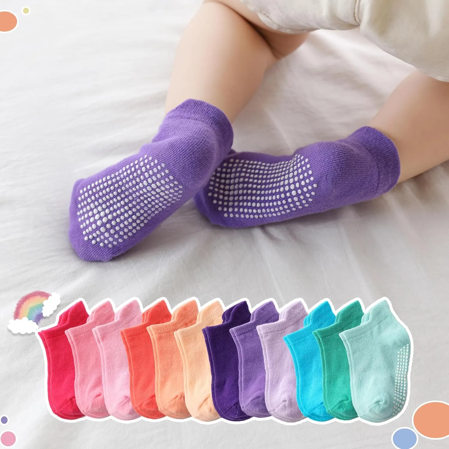 Baby Toddler Socks Grip Non Slip Boys Girls Cotton 12 Pack for Kids Ankle Cute Socks 6M-7Years