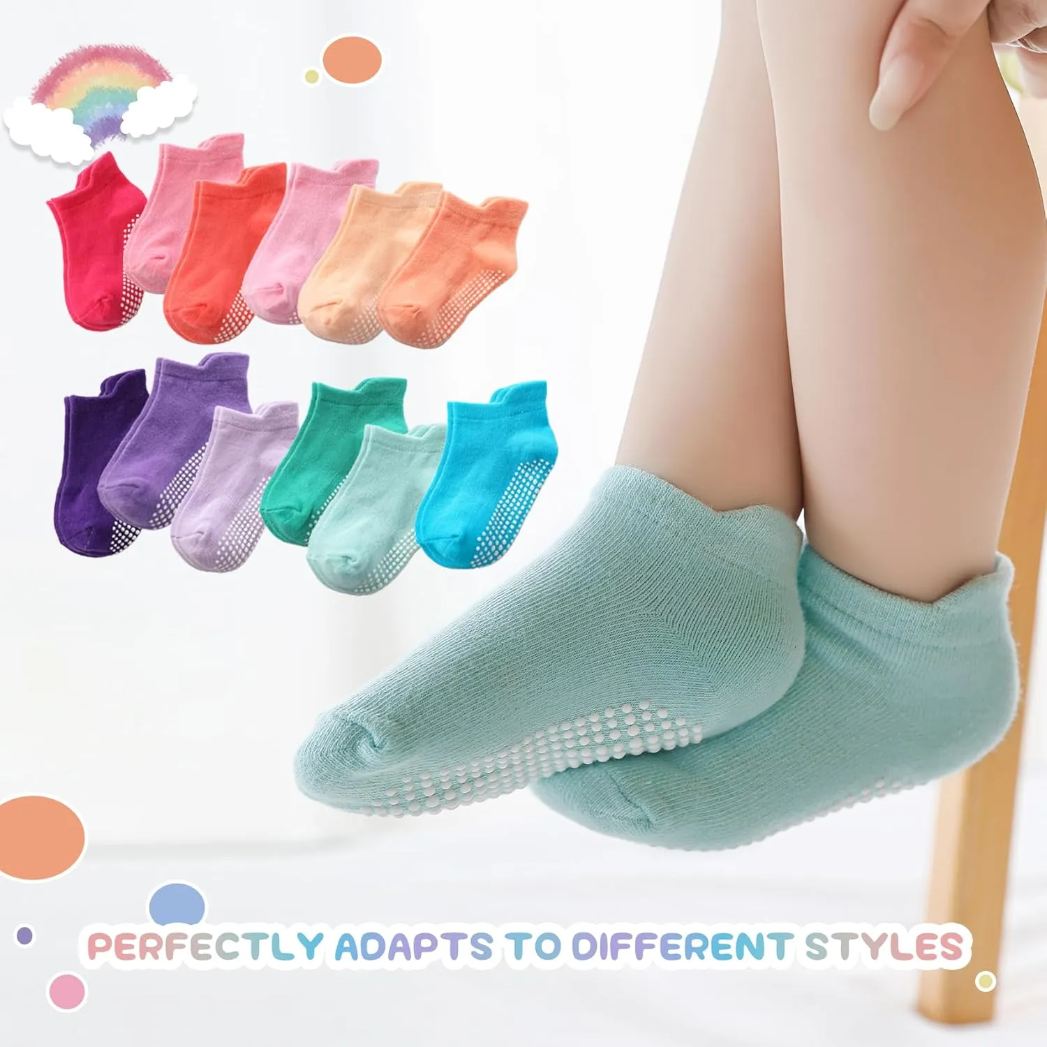 Baby Toddler Socks Grip Non Slip Boys Girls Cotton 12 Pack for Kids Ankle Cute Socks 6M-7Years