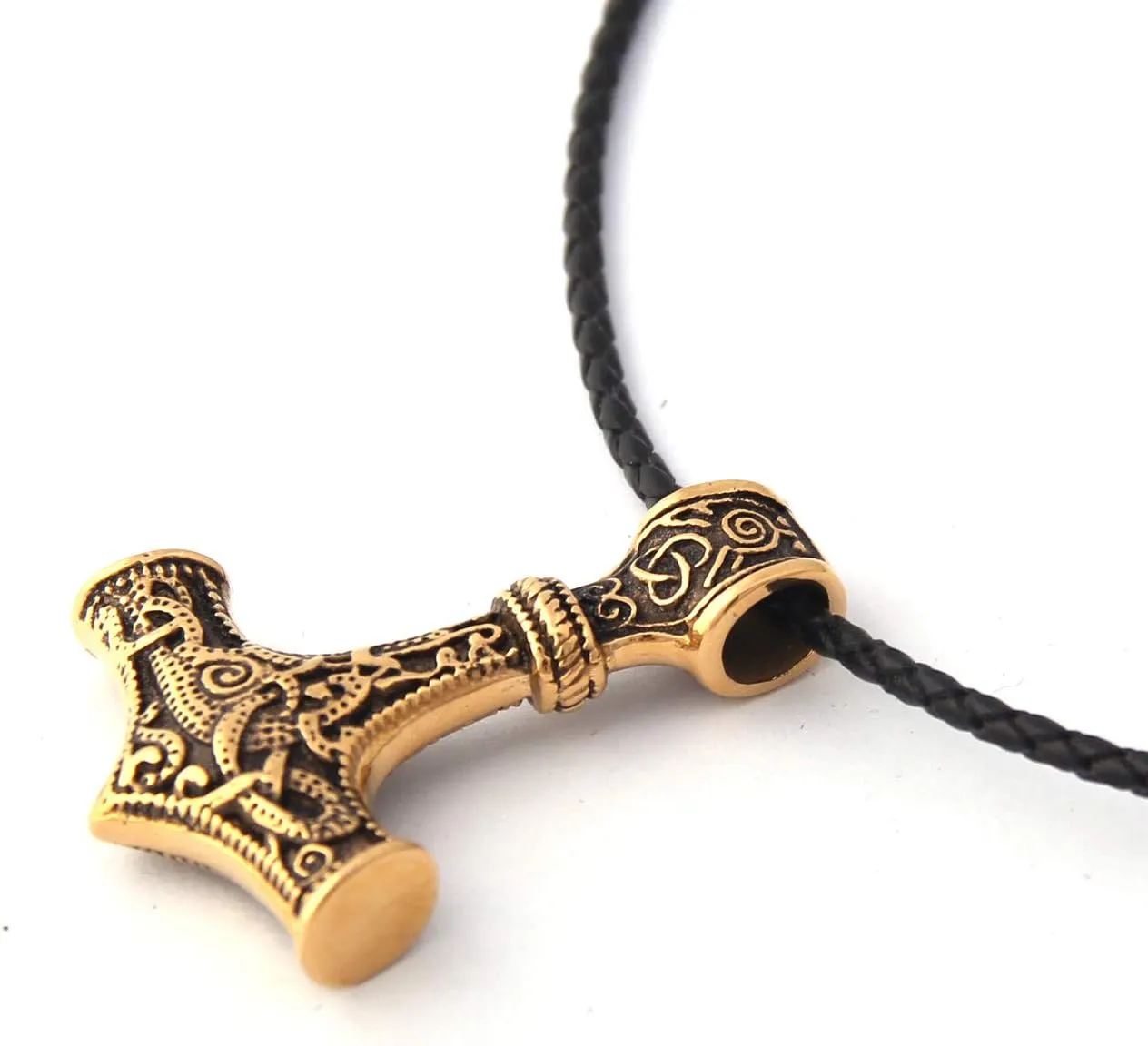 BAVIPOWER 18K Gold Pated Mjolnir Pendant Norse Viking Thors Hammer Necklace for Men Women 316L Stainess Steel Nordic Scandinavian JewelryGift
